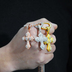 GL Iced Out Layered Cross Brass 5A+ Diamond Pendant