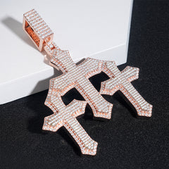 GL Triple Cross Hip Hop Silver Brillant Moissanite Pendant