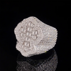 GL Hip Hop Cross Ring Fine Jewelry S925 Silver VVS Baguette Moissanite Cross Cuban Ring
