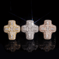 GL Cross Moissanite 925 sterling silver hip hop ring