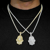 GL Iced Out Hand of Fatima Brass 5A+ Diamond Pendant
