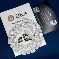 12MM Round&Rmerald Cut VVS Moissanite Luxury Cuban Chain Necklace