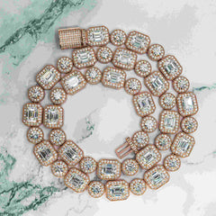 12MM Round&Rmerald Cut VVS Moissanite Luxury Cuban Chain Necklace