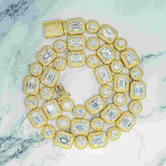 12MM Round&Rmerald Cut VVS Moissanite Luxury Cuban Chain Necklace