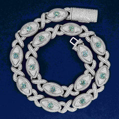 GL 15mm Devil's Eye Moissanite Cuban Chain Necklace