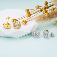 GL Hiphop Jewelry 925 Sterling Silver VVS Round Cut Moissanite Stud Square Shape Earring