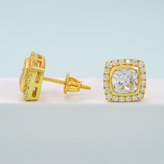 GL Hiphop Jewelry 925 Sterling Silver VVS Round Cut Moissanite Stud Square Shape Earring