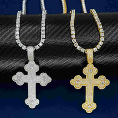 GL 925 sterling silver VVS diamond Moissanite flower shaped cross pendant