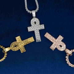 GL Ankh Silver VVS Emerald Cut Moissanite Diamond Cross Pendant