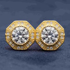 Hiphop Jewelry 925 Sterling Silver VVS Round Cut Emerald Cut Moissanite Stud pentagon Earring