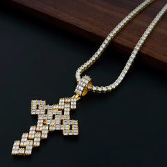 GL Full Baguette Diamond Cube Chian Style Hip Hop Custom Cross Pendant
