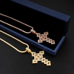 GL Full Baguette Diamond Cube Chian Style Hip Hop Custom Cross Pendant