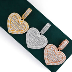 GL Heart Shape Double Halo S925 Silver Baguette Cut Moissanite Pendant