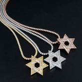 GL Iced Out Hip Hop Brass Zircon Hexagram Pendant