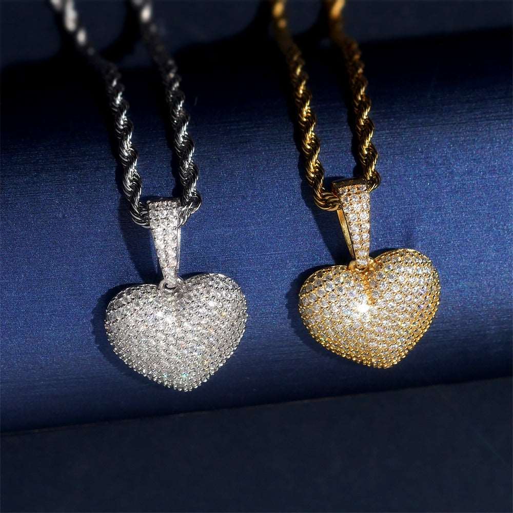 Four heart shaped brass zircon or 925 sterling silver moissanite pendants