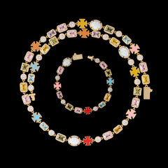 GL 5A Colored Zircon Combination White Opal Sparkling Necklace