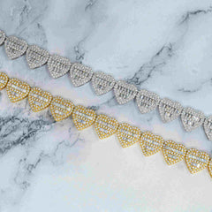 13MM Heart Shape Hip Hop Iced Out VVS Moissanite Baguette Diamond Cuban Chain