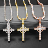 GL Circular Cross Set Emerald Cut Round Cut Zircon Pendant