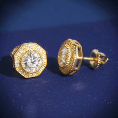 Hiphop Jewelry 925 Sterling Silver VVS Round Cut Emerald Cut Moissanite Stud pentagon Earring