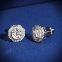 Hiphop Jewelry 925 Sterling Silver VVS Round Cut Emerald Cut Moissanite Stud pentagon Earring