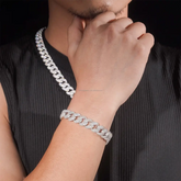 12MM 2 Rows Micro Paved VVS Moissanite Iced Out Cuban Link Chain Necklace