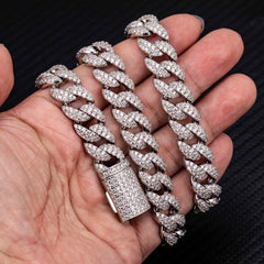 12MM 2 Rows Micro Paved VVS Moissanite Iced Out Cuban Link Chain Necklace