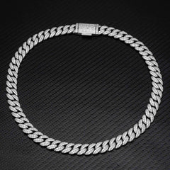 12MM 2 Rows Micro Paved VVS Moissanite Iced Out Cuban Link Chain Necklace