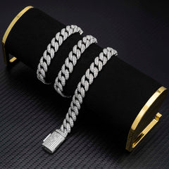 12MM 2 Rows Micro Paved VVS Moissanite Iced Out Cuban Link Chain Necklace
