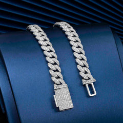 12MM 2 Rows Micro Paved VVS Moissanite Iced Out Cuban Link Chain Necklace