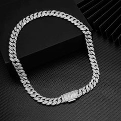 12MM 2 Rows Micro Paved VVS Moissanite Iced Out Cuban Link Chain Necklace