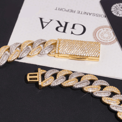 GL 15mm Two Tone iced out Jewelry S925 VVS Moissanite Diamond Cuban Chain Necklace
