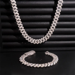 12MM 2 Rows VVS Moissnaite Drill Rhomb-edged Cuban Link Chain