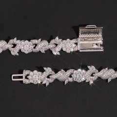 GL 15mm Flower Shape 925 Sterling Silver Iced Out Hip Hop 5A+ Diamond Bracelet Necklace