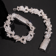 GL 15mm Flower Shape 925 Sterling Silver Iced Out Hip Hop 5A+ Diamond Bracelet Necklace