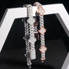 8MM Four-leaf Clover VVS Moissanite Cuban Link Chain