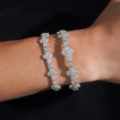 10MM 13MM Iced Out Clover VVS Moissanite Diamond Cuban Chain Bracelet