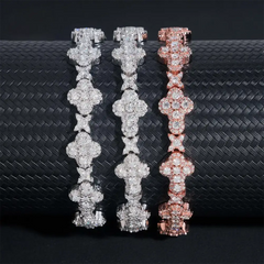 10MM Cross Hip Hop Prong Set VVS Moissanite Cuban Link Chain Bracelet