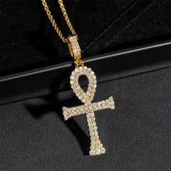 GL Ankh Cross Silver Duoble Rows Moissanite Pendant