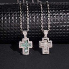 Iced Out Princess Cut Moissanite Cross Pendant Necklace