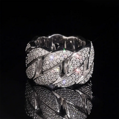 GL 3-Row Cuban Link Ring Vvs Moissanite Hip Hop Ring