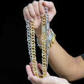 GL 15MM Miami Cuban Link Chain Iced Out G-link In 16K Glod Plated