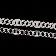 GL 16mm Prong Baguette Cuban Link Chain 5A+ Diamond 16k Gold Plated