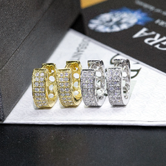 【US 3 Days Delivery】GL Two-Rows VVS Moissanite S925 Silver Hoop Earring 16K Gold Plated