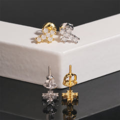 【US 3 Days Delivery】GL Iced Out Tiny Cross Earring Paved VVS Round Cut Moissanite 16K Gold Plated