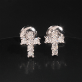 【US 3 Days Delivery】GL Iced Out Tiny Cross Earring Paved VVS Round Cut Moissanite 16K Gold Plated