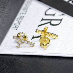 【US 3 Days Delivery】GL Iced Out Cross Earring Paved VVS Round Cut Moissanite 16K Gold Plated
