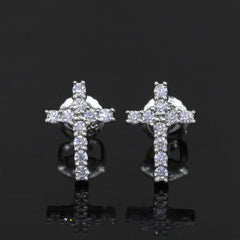 【US 3 Days Delivery】GL Iced Out Cross Earring Paved VVS Round Cut Moissanite 16K Gold Plated