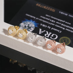 【US 3 Days Delivery】GL 10mm Full Moissanite lced Out Double Halo 16K Gold Plated S925 Silver Earrings