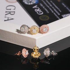 【US 3 Days Delivery】GL 10mm Full Moissanite lced Out Double Halo 16K Gold Plated S925 Silver Earrings