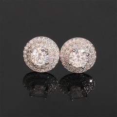 【US 3 Days Delivery】GL 10mm Full Moissanite lced Out Double Halo 16K Gold Plated S925 Silver Earrings